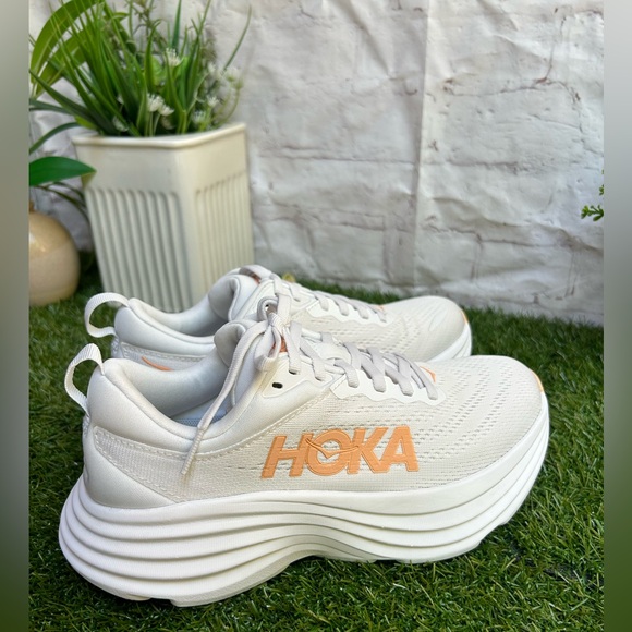 HOKA Bondi 8 sneakers women size 7.5 White /Cantaloupe New Season Women - Picture 2 of 16